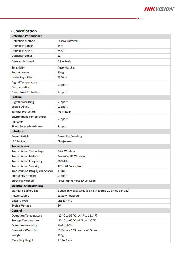 HIKVISION DS-PDP15P-EG2-WE Wireless PIR Detector