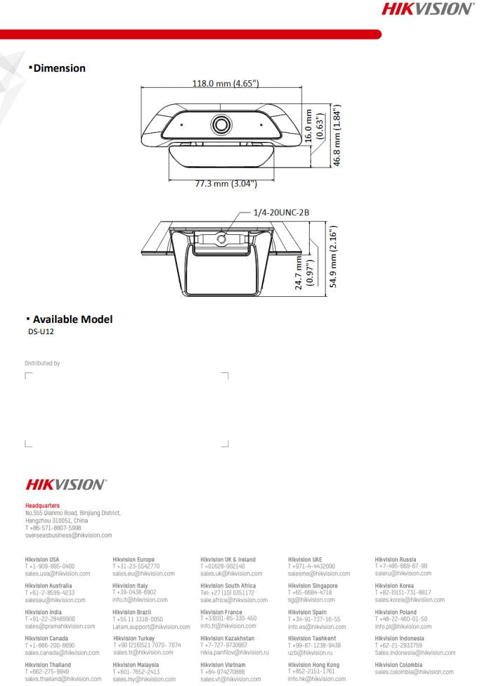 HIKVISION DS-U12 2MP USB Camera