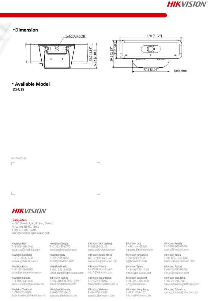 HIKVISION DS-U18 4K USB Camera