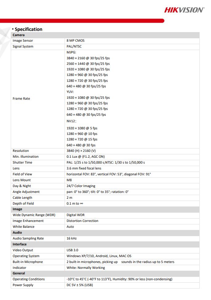 HIKVISION DS-UC8 4K Web Camera