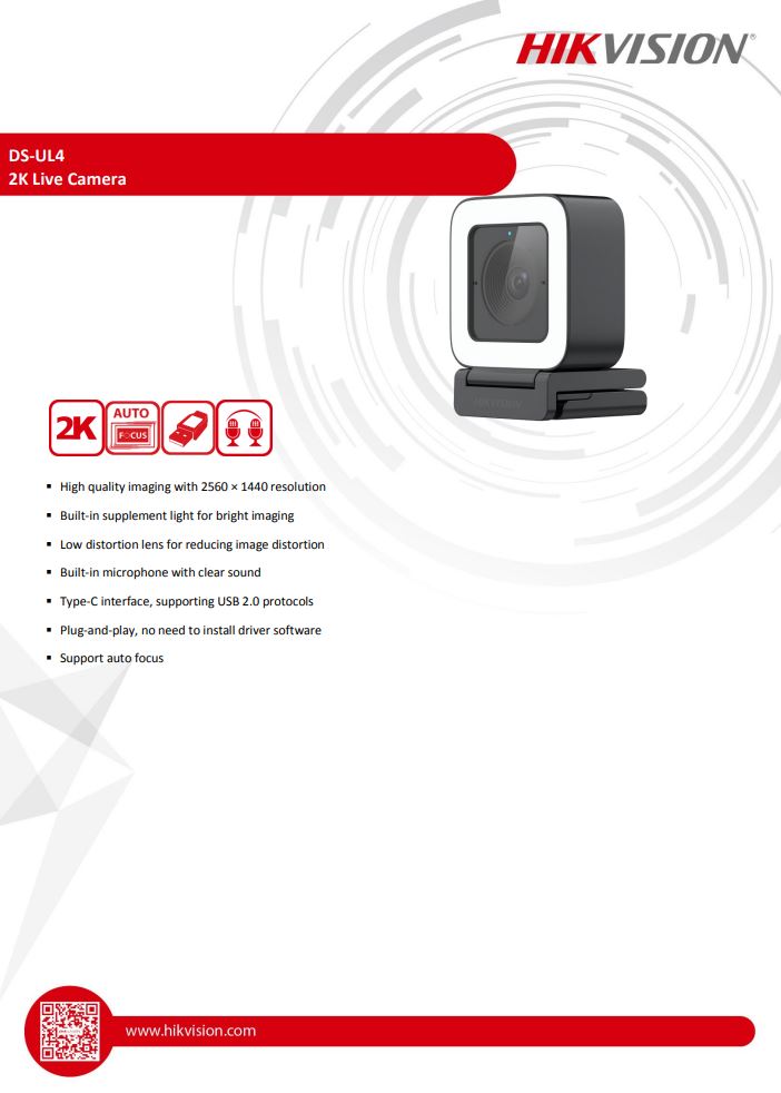 HIKVISION DS-UL4 2K Live Web Camera