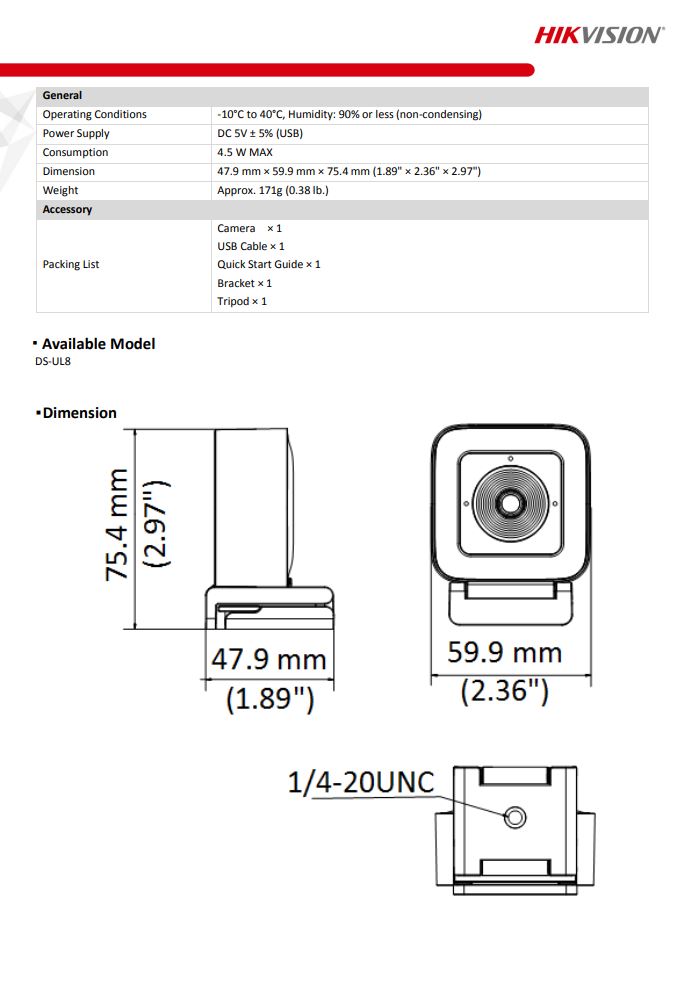 HIKVISION DS-UL8 4K Live Web Camera