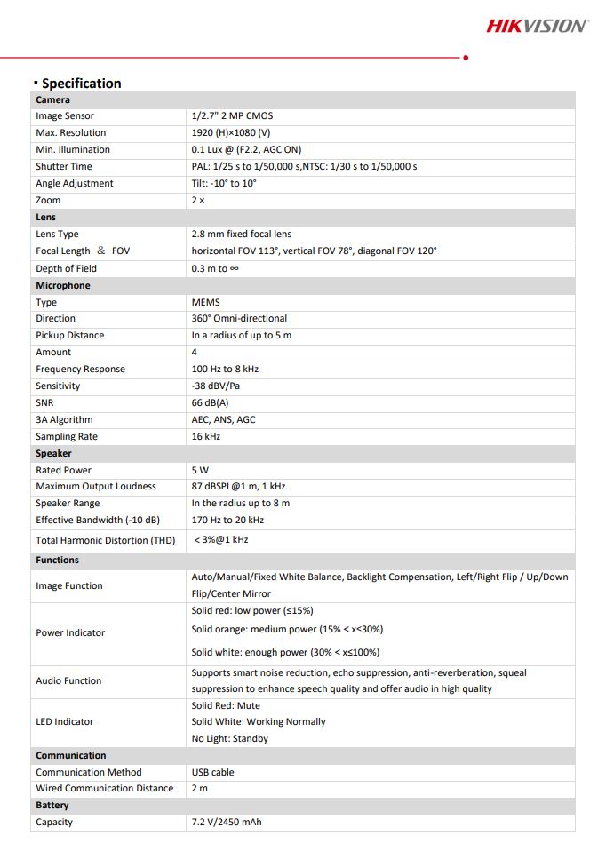 HIKVISION DS-UVC-X12 2MP Portable Conference Camera