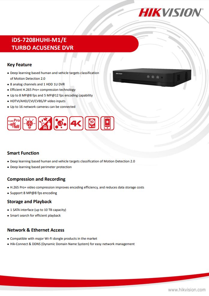 HIKVISION IDS-7208HUHI-M1/E(C) 8-ch 5MP 1U H.265 AcuSense DVR