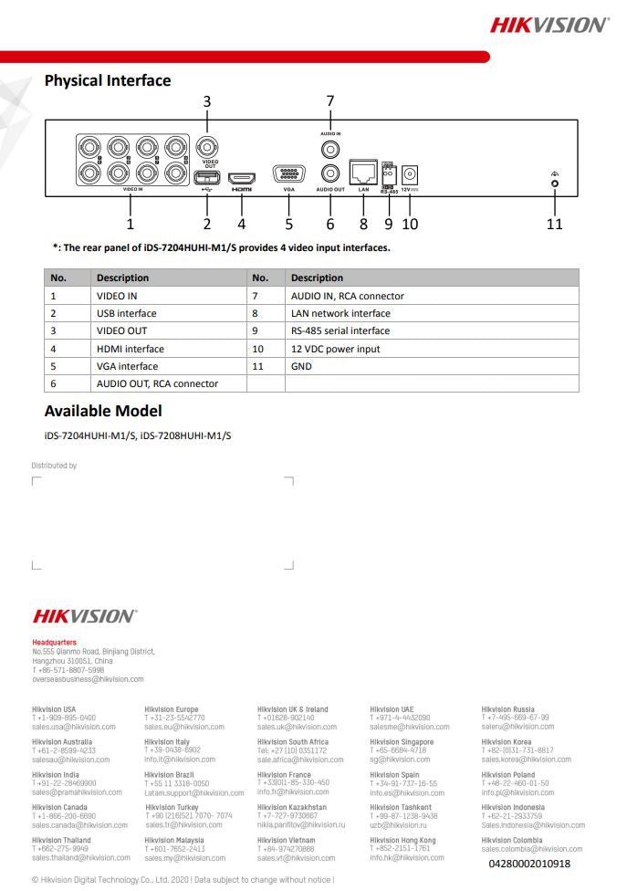 HIKVISION IDS-7208HUHI-M1/E(C) 8-ch 5MP 1U H.265 AcuSense DVR