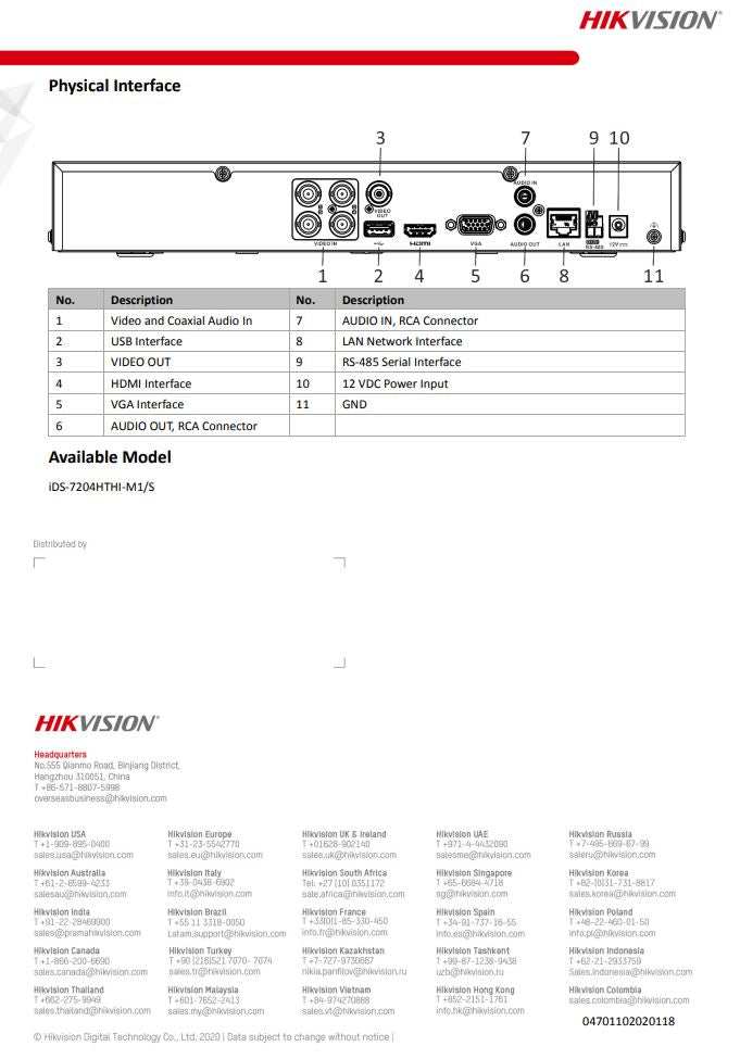 HIKVISION iDS-7204HTHI-M1/S(C) 4-ch 4K 1U H.265 AcuSense DVR