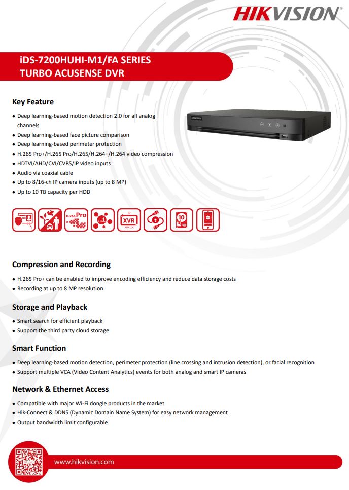 HIKVISION iDS-7204HUHI-M1/FA(C) 4-ch 5MP 1U H.265 AcuSense DVR