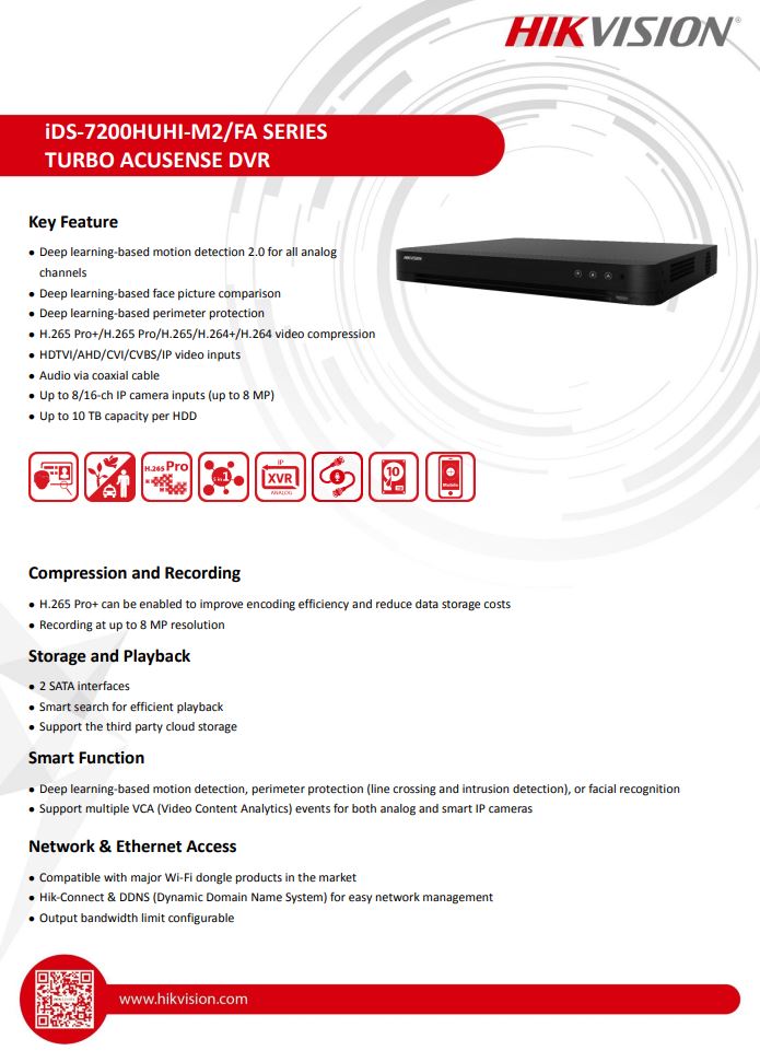 HIKVISION iDS-7204HUHI-M2/FA(C) 4-ch 5MP 1U H.265 AcuSense DVR