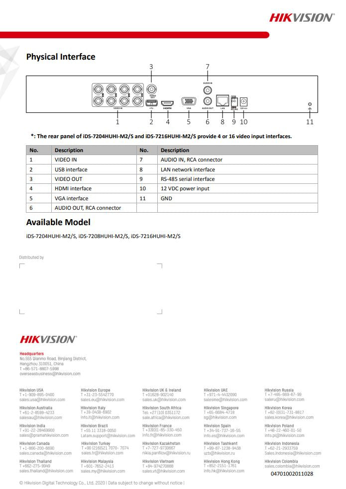 HIKVISION iDS-7204HUHI-M2/S(C) 4-ch 5MP 1U H.265 AcuSense DVR