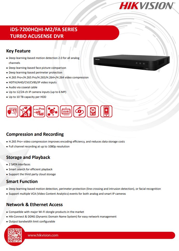 HIKVISION iDS-7208HQHI-M2/FA(C) 8-ch 1080P 1U H.265 AcuSense DVR