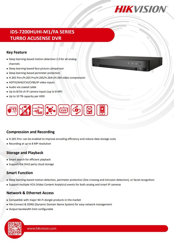 HIKVISION iDS-7208HUHI-M1/FA 8-ch 5MP 1U H.265 AcuSense DVR