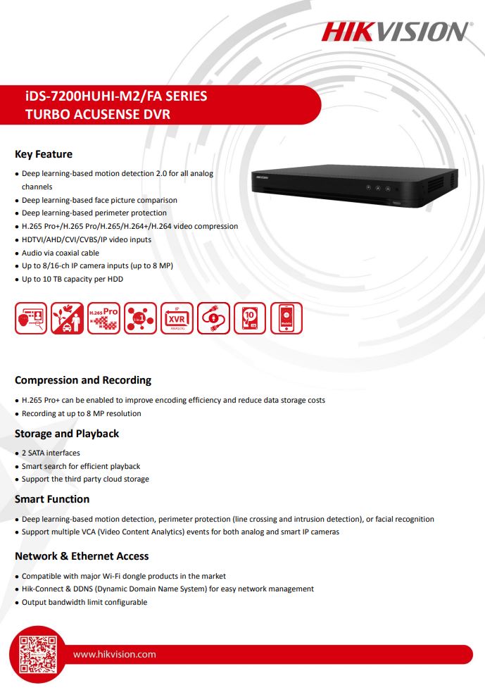 HIKVISION iDS-7208HUHI-M2/FA 8-ch 5MP 1U H.265 AcuSense DVR