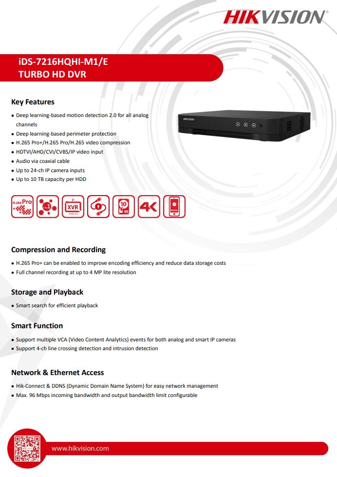 HIKVISION iDS-7216HQHI-M1/E(C) 16-ch 1080P 1U H.265 AcuSense DVR