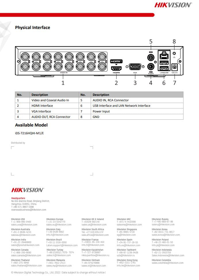 HIKVISION iDS-7216HQHI-M1/E(C) 16-ch 1080P 1U H.265 AcuSense DVR