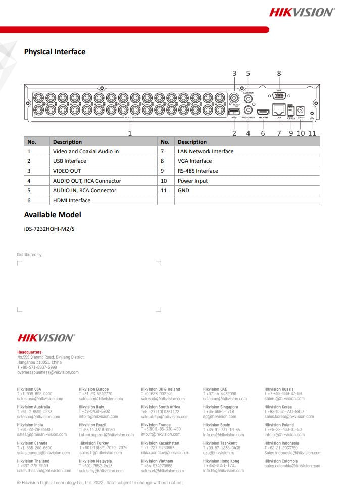 HIKVISION iDS-7232HQHI-M2/S(E) 32-ch 1080p 1U H.265 AcuSense DVR