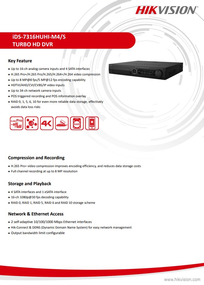 HIKVISION iDS-7316HUHI-M4/S 16-ch 5MP 1.5U H.265 AcuSense DVR