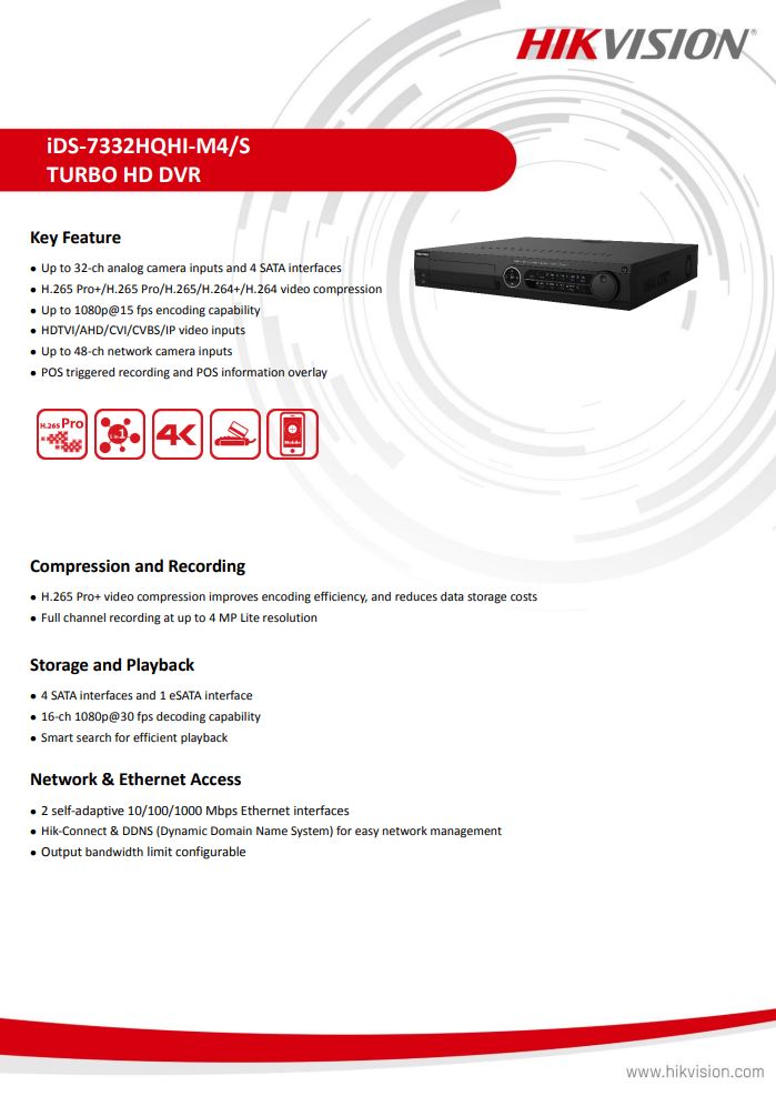 HIKVISION iDS-7332HQHI-M4/S 32-ch 1080p 1.5U H.265 AcuSense DVR