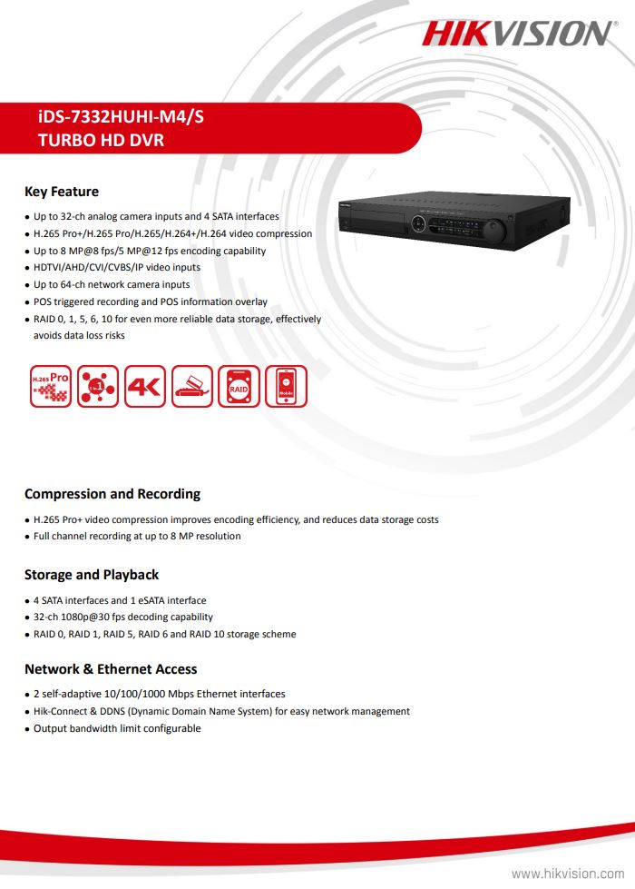 HIKVISION iDS-7332HUHI-M4/S 32-ch 5MP 1.5U H.265 AcuSense DVR