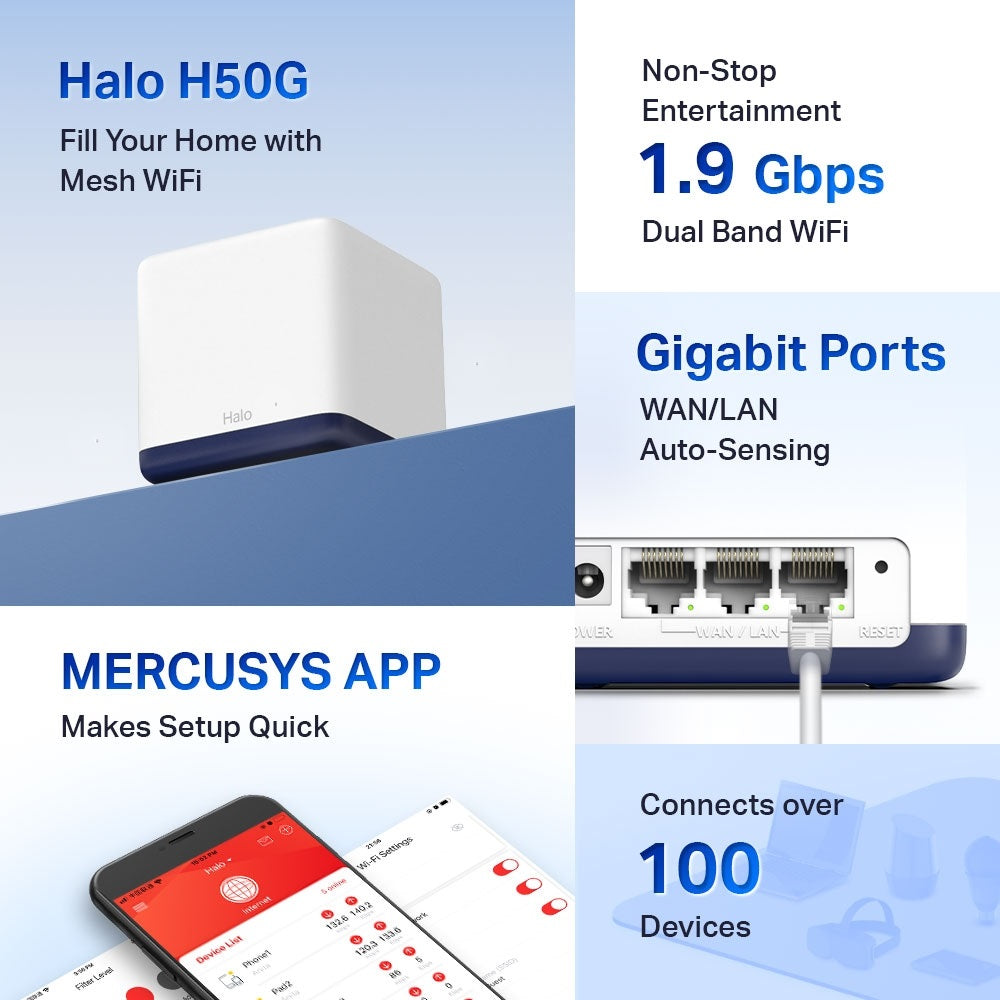 Mercusys Halo H50G(1-pack) AC1900 Whole Home Mesh Wi-Fi System