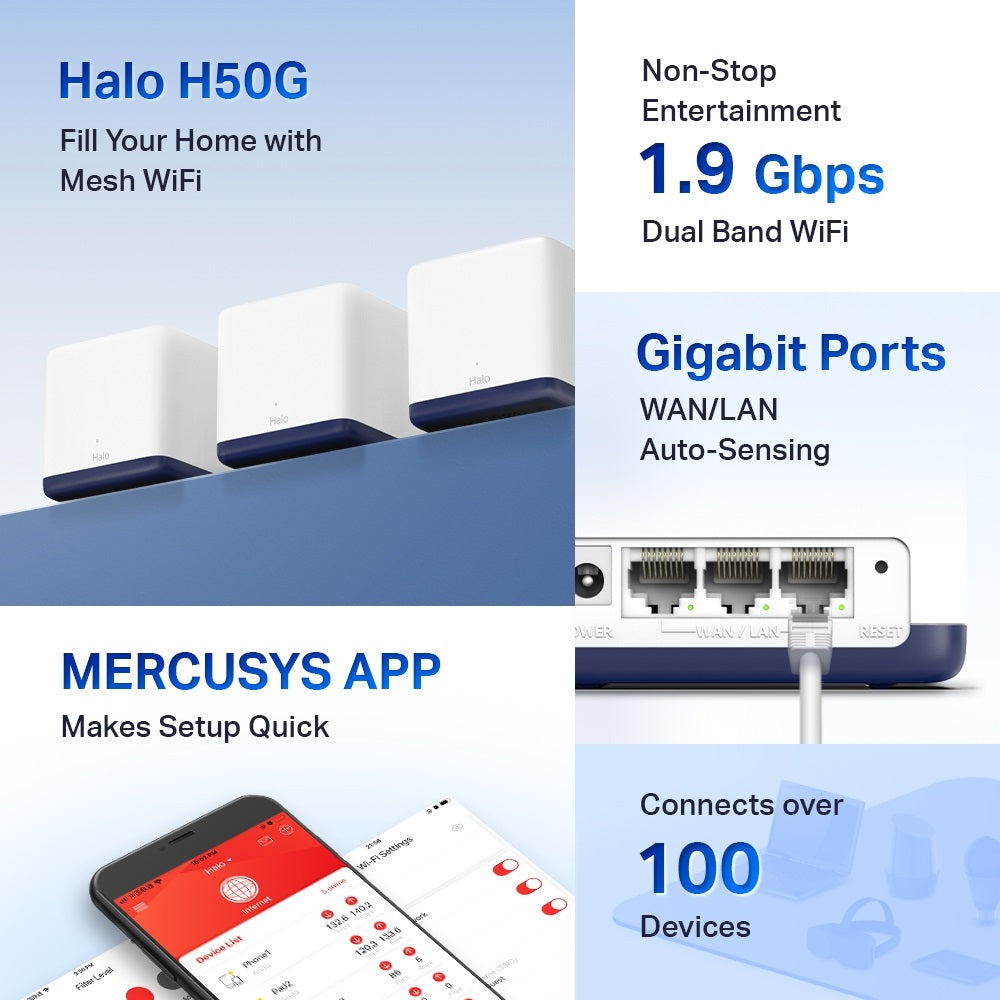 Mercusys Halo H50G(3-pack) AC1900 Whole Home Mesh Wi-Fi System