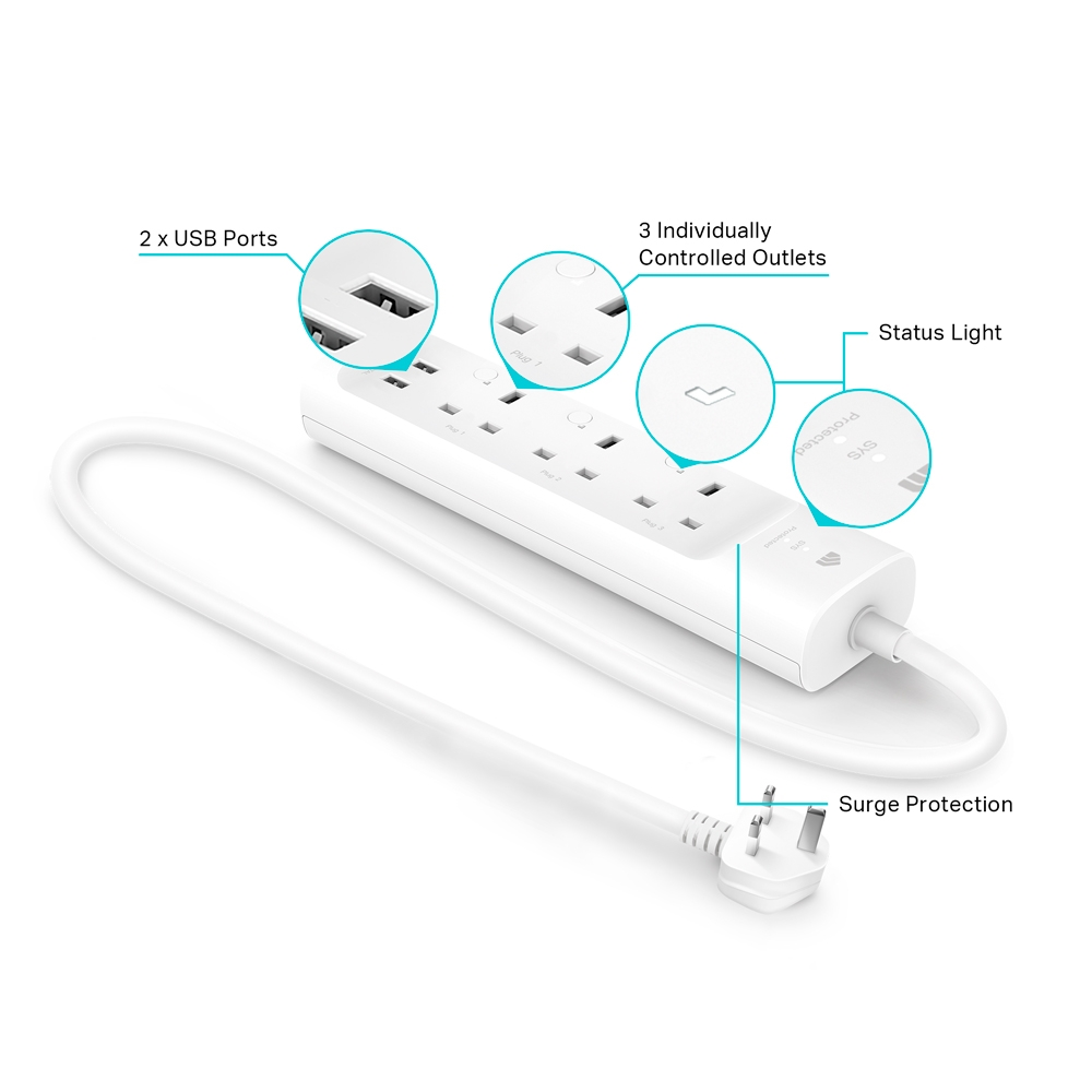 Smart Plug KP303 Kasa Smart Wi-Fi Power Strip, 3-Outlets