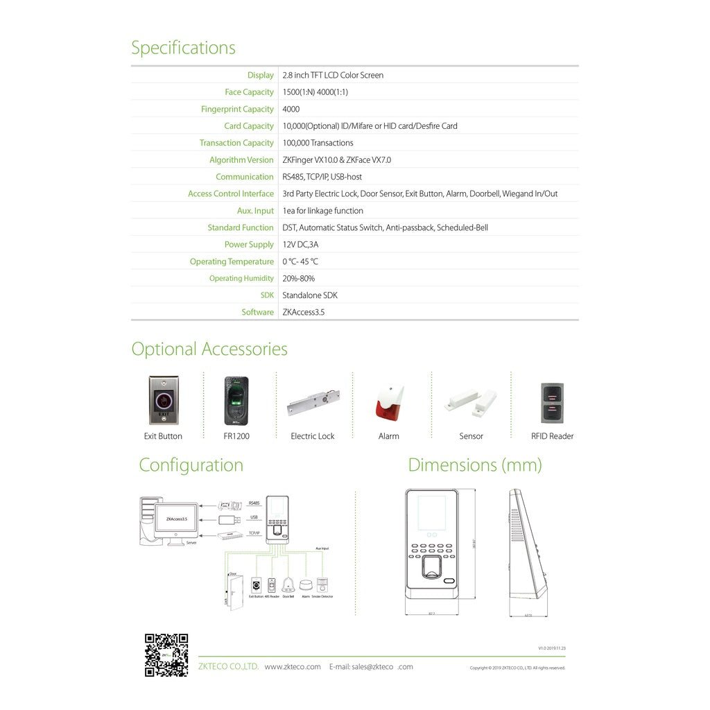 ZKTeco MultiBio 800H-ID Multi Biometric Face Recognition