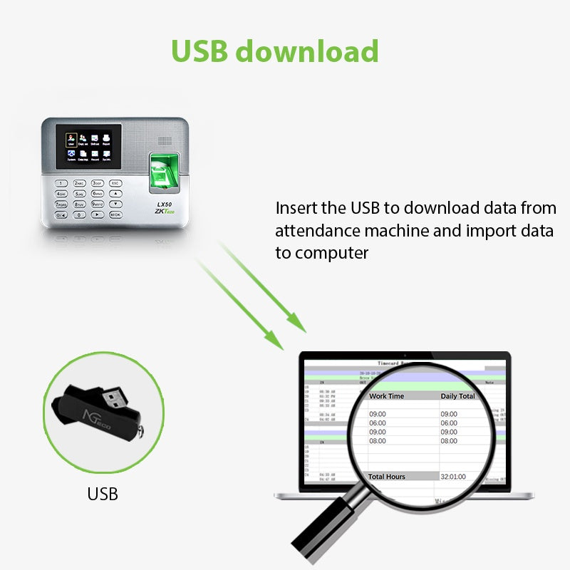 ZKTeco Fingerprint Attendance Machine Time Record Office Employee Punch Card LX50