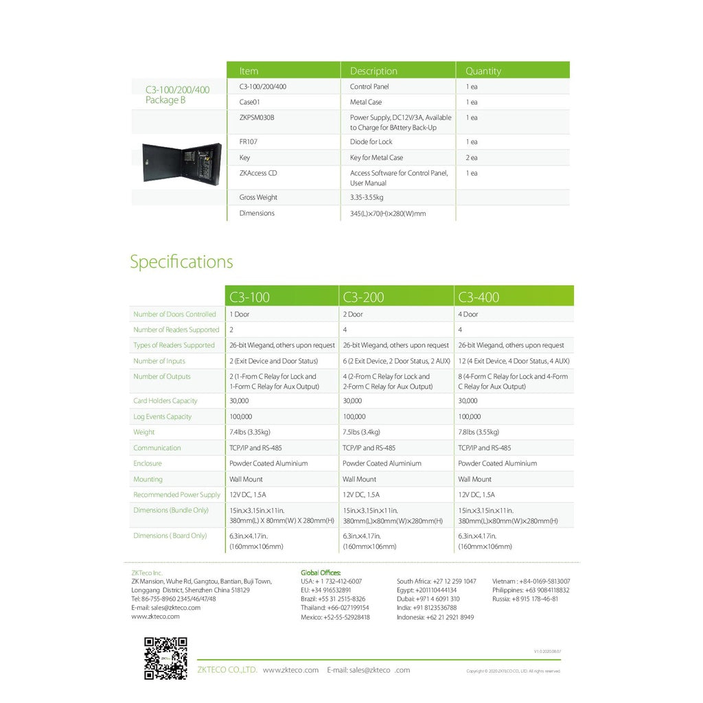 ZKTeco C3-100 /C3-200 IP Based One Door Two-way Controller Door Access Control Panel