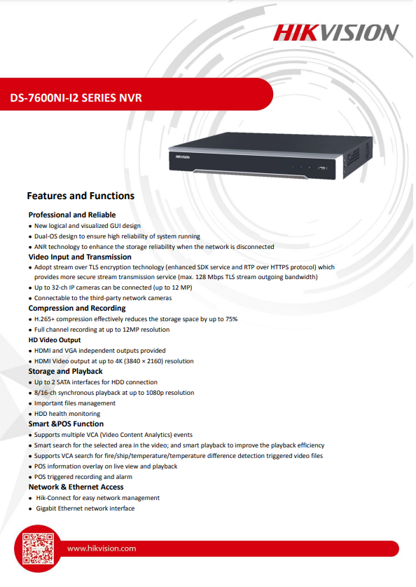 HIKVISION DS-7608NI-I2 8-ch 1U 4K NVR